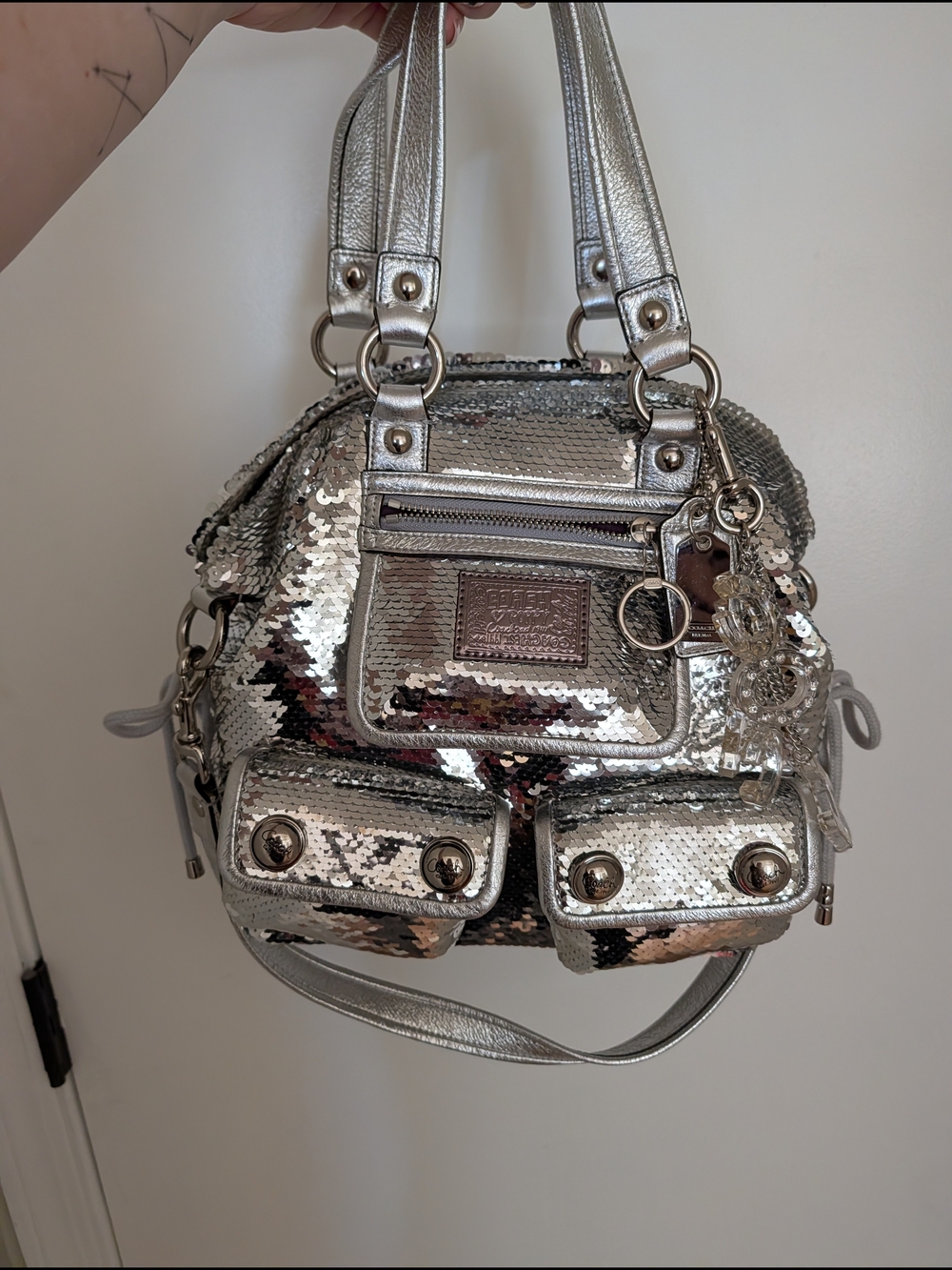Coach Silver Sequin Poppy Vintage Purse Bag - Picture 6 of 6